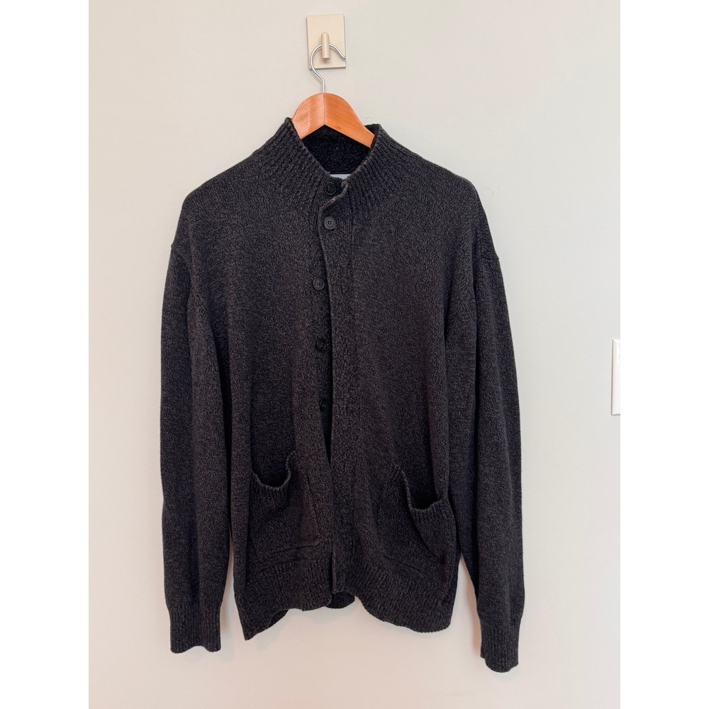 OSCAR DE LA RENTA | Cardigan Sweater Mens XXL Charcoal Grey Faux Fur Lined Knit